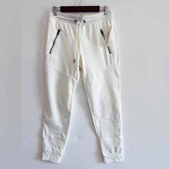The Sweatshirt Project White Moto Joggers | Quilted Panels NWT M Zip Pockets - Picture 3 of 6